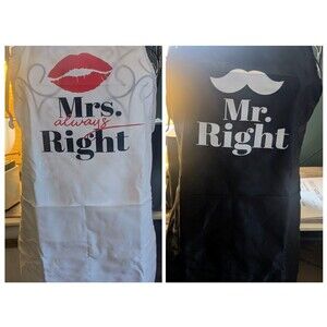 Set Of 2 His Hers Mr Mrs NEW Always Right Aprons Wedding Bridal Shower Gift